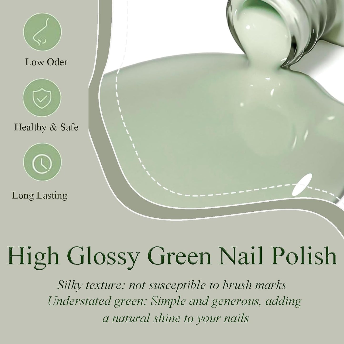 Fresh Green Fingernail Polish - Sage Green Nail Polish - Chip Resistant Long Lasting Nail Polish - Air Dry Quick Dry Nail Polish - Nail Lacquer Nail Art Polish for Manicure DIY