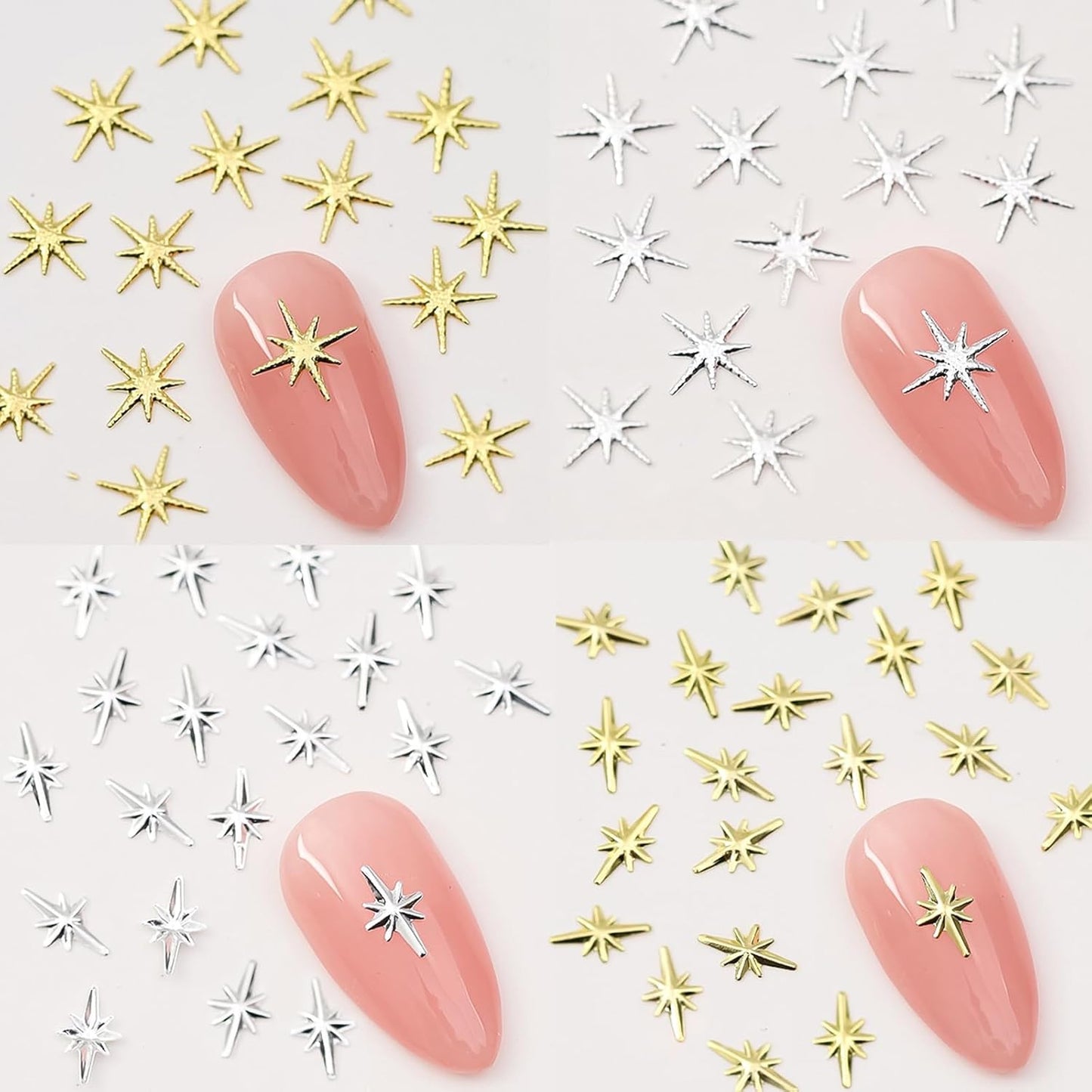 240Pcs Gold Silver Star Nail Charms 3D Star Charms for Nails Design Metal Stars Nail Art Charms Alloy Nail Studs Star Nail Charm Nail Jewels for Nail Art Supplies Starlight Nail Decor Nail Accessories