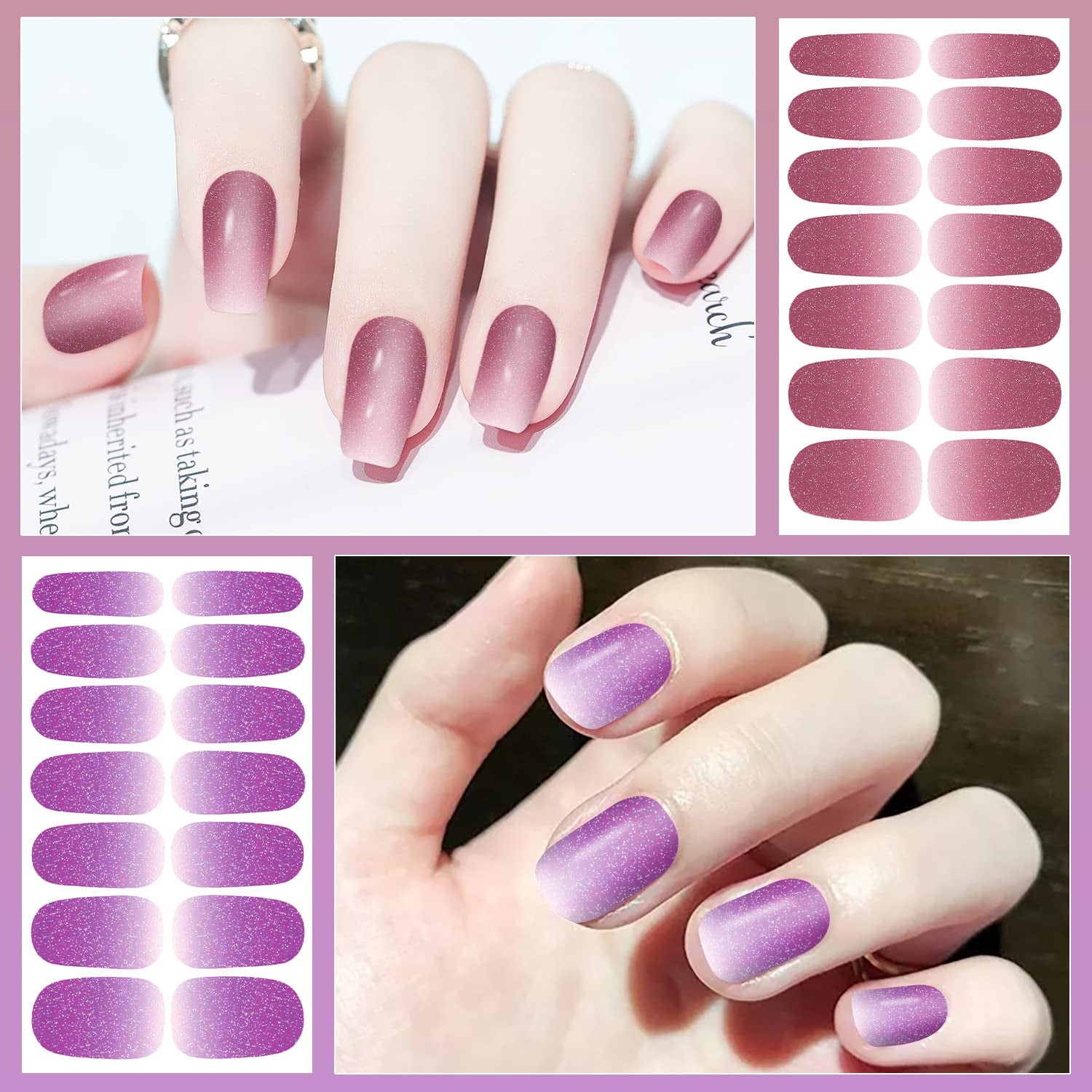 16 Sheets Nail Polish Strips Full Nail Wraps Self Adhesive Nail Polish Stickers Nail Strips Sticker Nails for Women Nail Art with 1Pc Nail File, Cuticle Stick (Gradient Glitter)