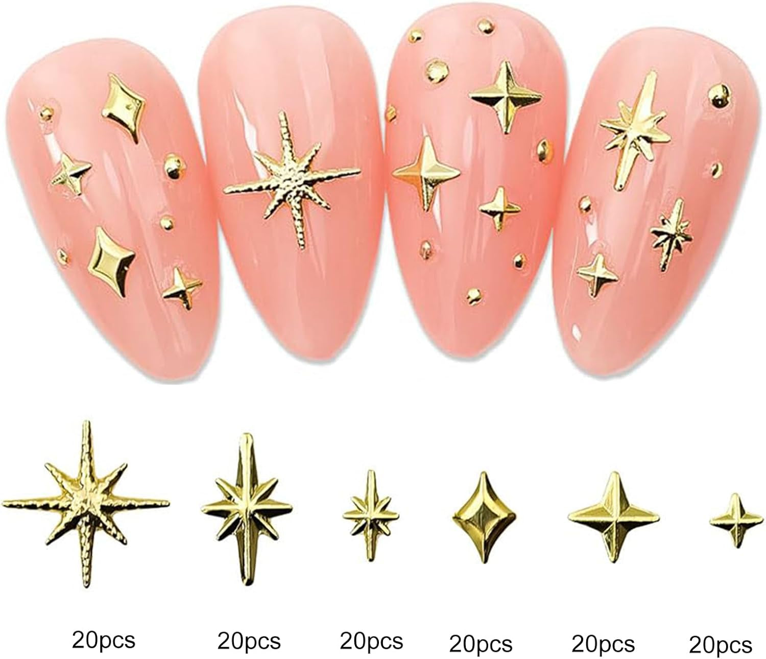 240Pcs Gold Silver Star Nail Charms 3D Star Charms for Nails Design Metal Stars Nail Art Charms Alloy Nail Studs Star Nail Charm Nail Jewels for Nail Art Supplies Starlight Nail Decor Nail Accessories