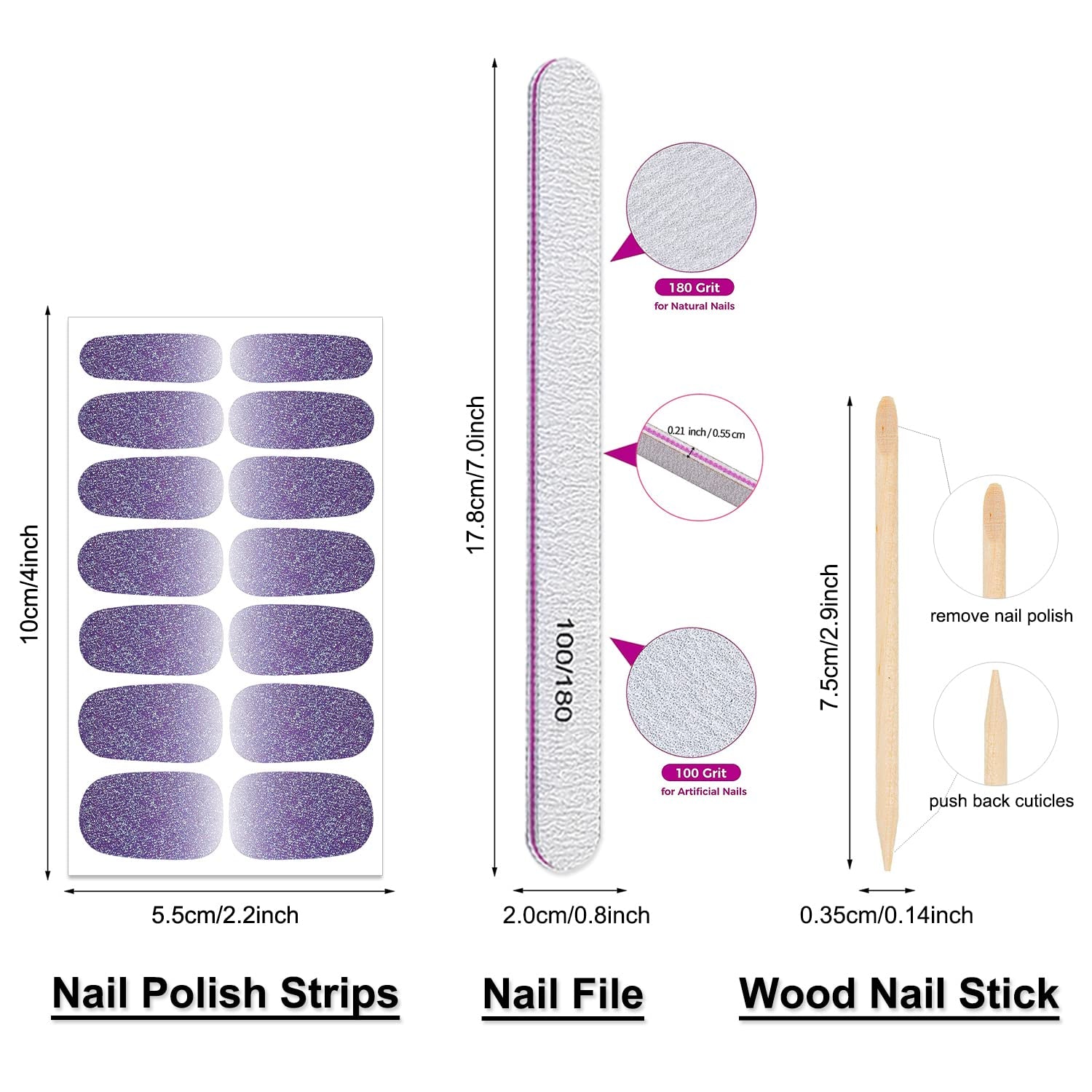 16 Sheets Nail Polish Strips Full Nail Wraps Self Adhesive Nail Polish Stickers Nail Strips Sticker Nails for Women Nail Art with 1Pc Nail File, Cuticle Stick (Gradient Glitter)