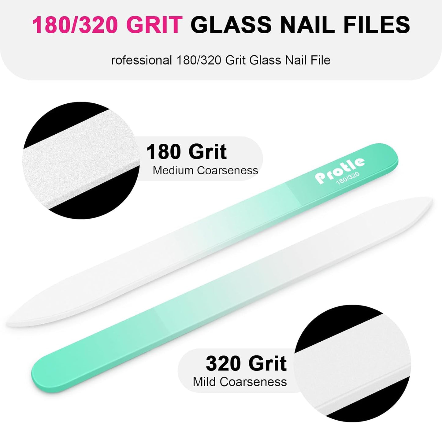 Nail File Glass for Natural Nails，3Pack Double Sided 180/320 Crystal Nail Filer with Case,Professional Fingernail Files for Women Girls Gifts (Light Color)