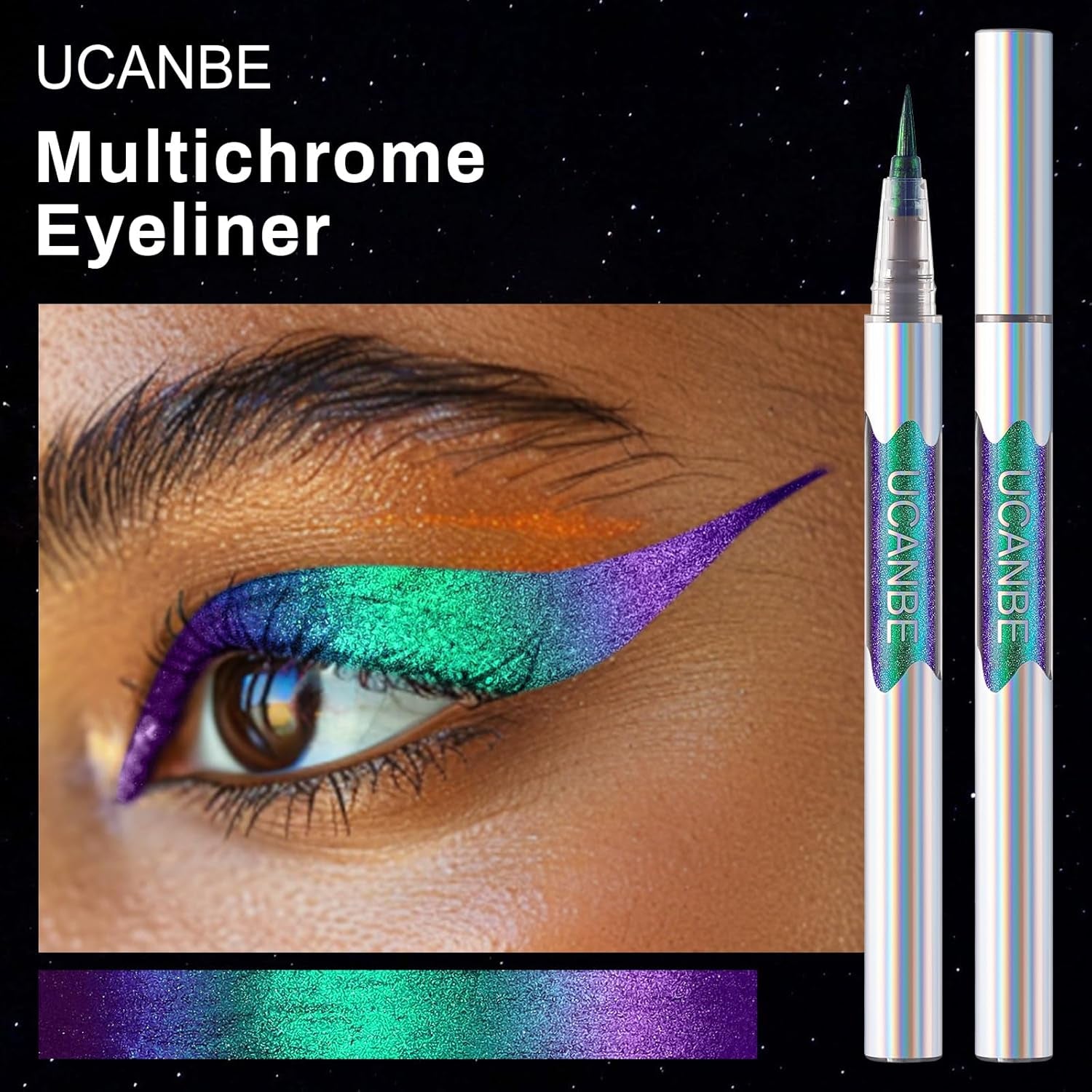 Chameleon Liquid Eyeliner - Green Cyan Blue, Multi-Chrome Metallic Shift Eyeliner, Waterproof Glitter Eyeliner with Soft Fine Tip for Multi-Dimensional Eye Looks