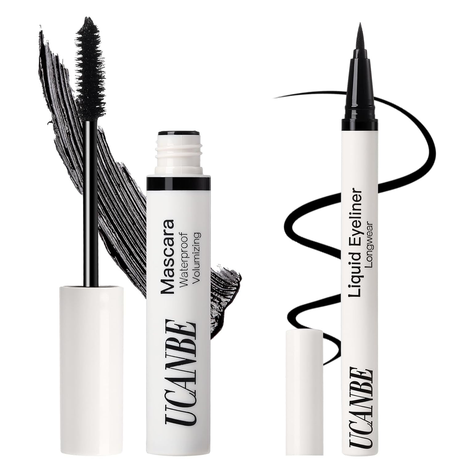 Black Mascara and Liquid Eyeliner Set, Waterproof Colored Eye Makeup Duo - Enhance Your Gaze with Natural Lasting Lift & Curl for Lashes and Pigmented Smudge-Proof Eye Liner