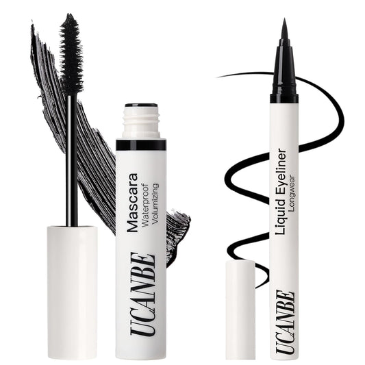 Black Mascara and Liquid Eyeliner Set, Waterproof Colored Eye Makeup Duo - Enhance Your Gaze with Natural Lasting Lift & Curl for Lashes and Pigmented Smudge-Proof Eye Liner