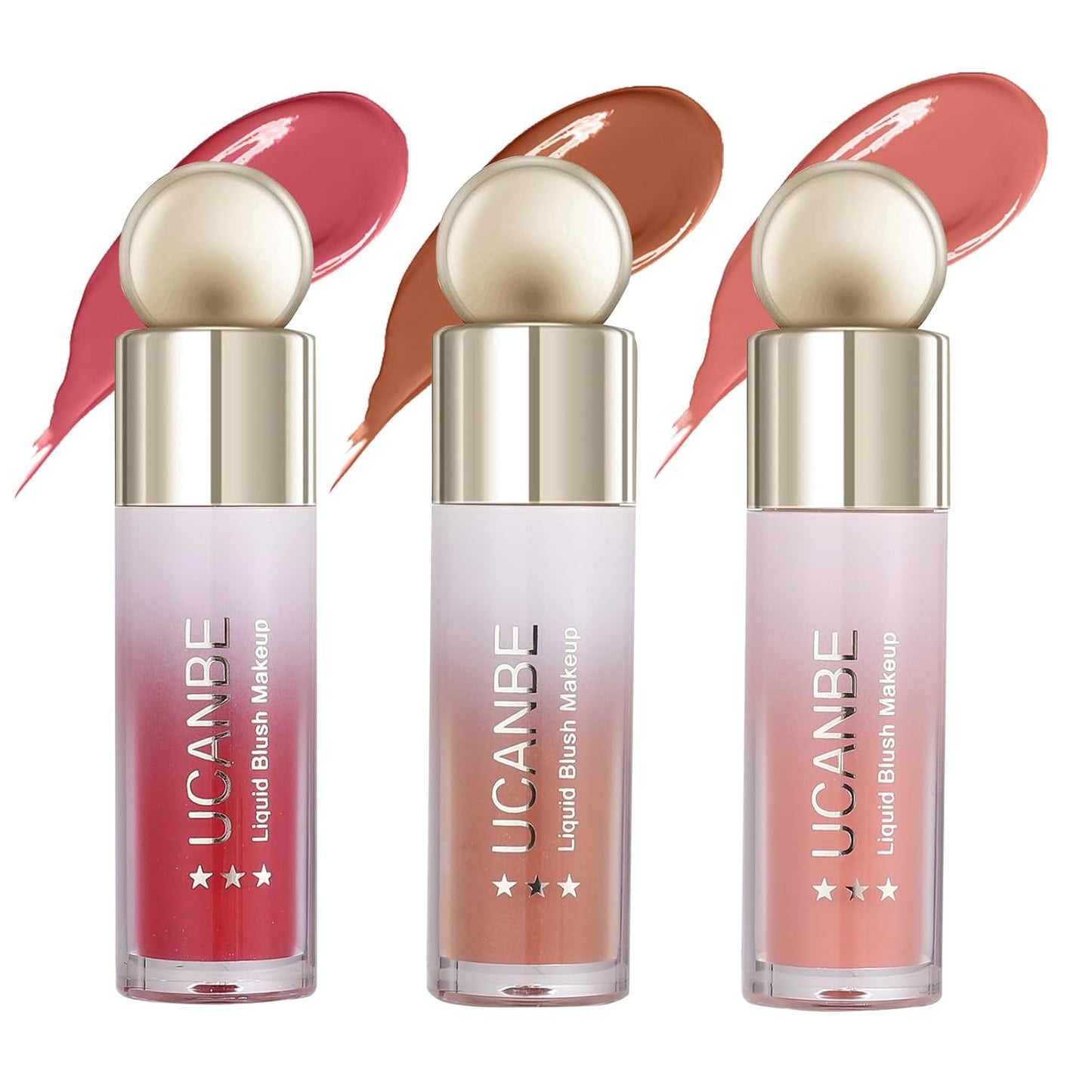 UCANBE 3 PCS Liquid Blush Makeup Set, Blendable Soft Cream Face Blush for Cheeks, Natural Matte Finish Looking Long-Wearing Smudge-Proof Moisturizing Makeup(01)