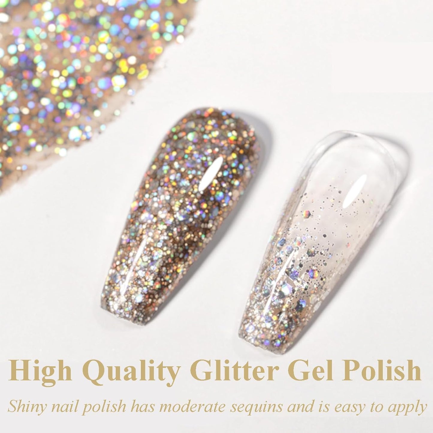 Glitter Gel Polish - Gold Nail Polish -Sparkly Shiny Glitter Gel Nail Polish - Flash Dimond Nail Polish Gel - Long Lasting Uv Gel Nail Polish - Nail Art Polish for Manicure DIY