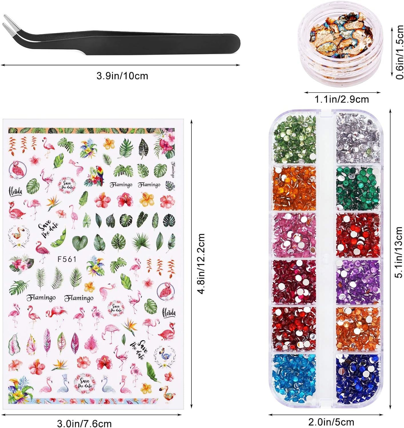 Nail Art Decoration Set with Nail Art Stickers,Nail Foil Flakes,Nail Sequins,Nail Rhinestones, Nail Tweezers,Nail Glitter,3D Self-Adhesive Nail Decals,Manicure DIY Nail Salon Crafting