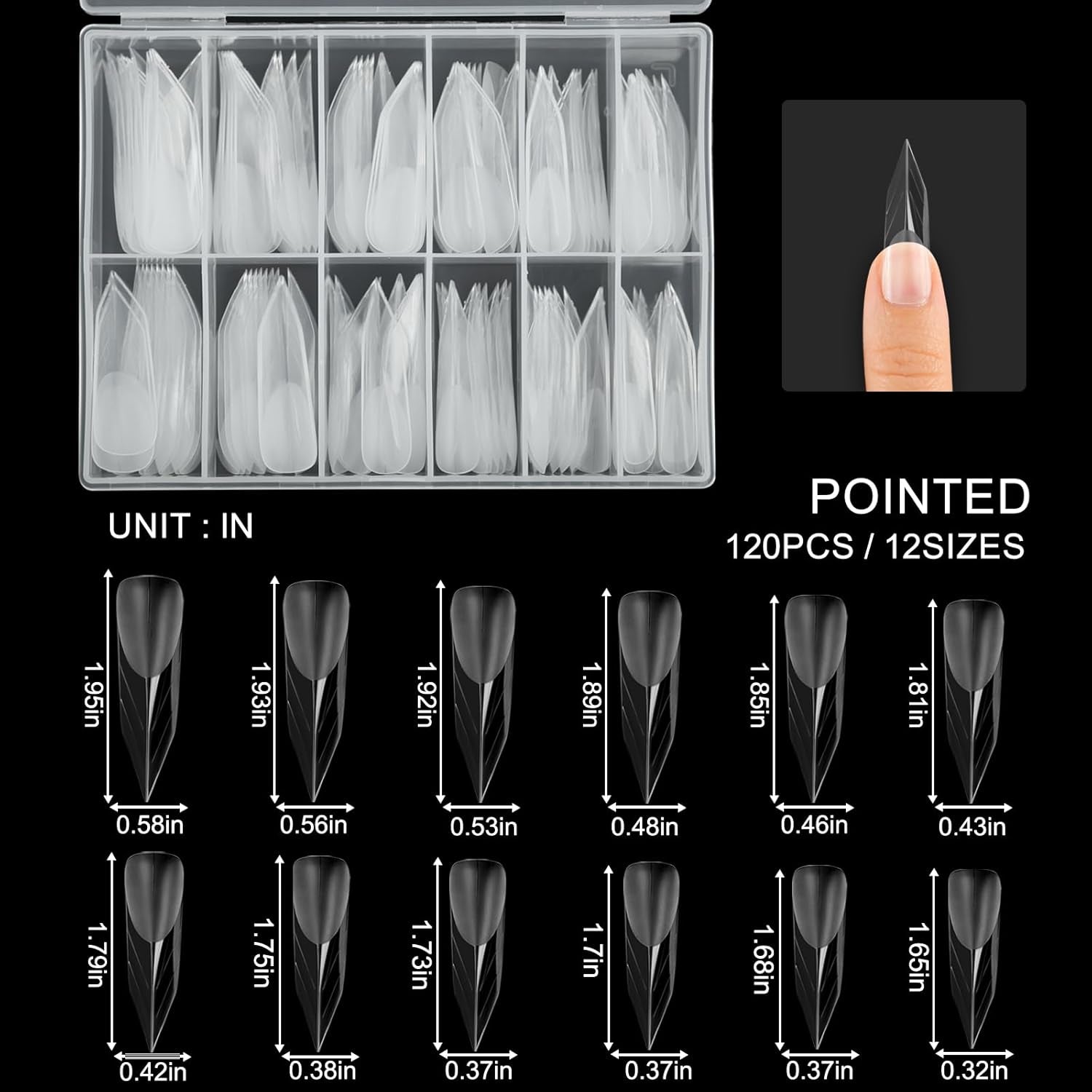 120Pcs Matte Dual Nail Forms,Pointed Shape Extension Poly Nail Gel Nail Forms Full Cover Nail Molds 12 Sizes for Solid Nail Gel Glue Nail Art Design Salon & DIY