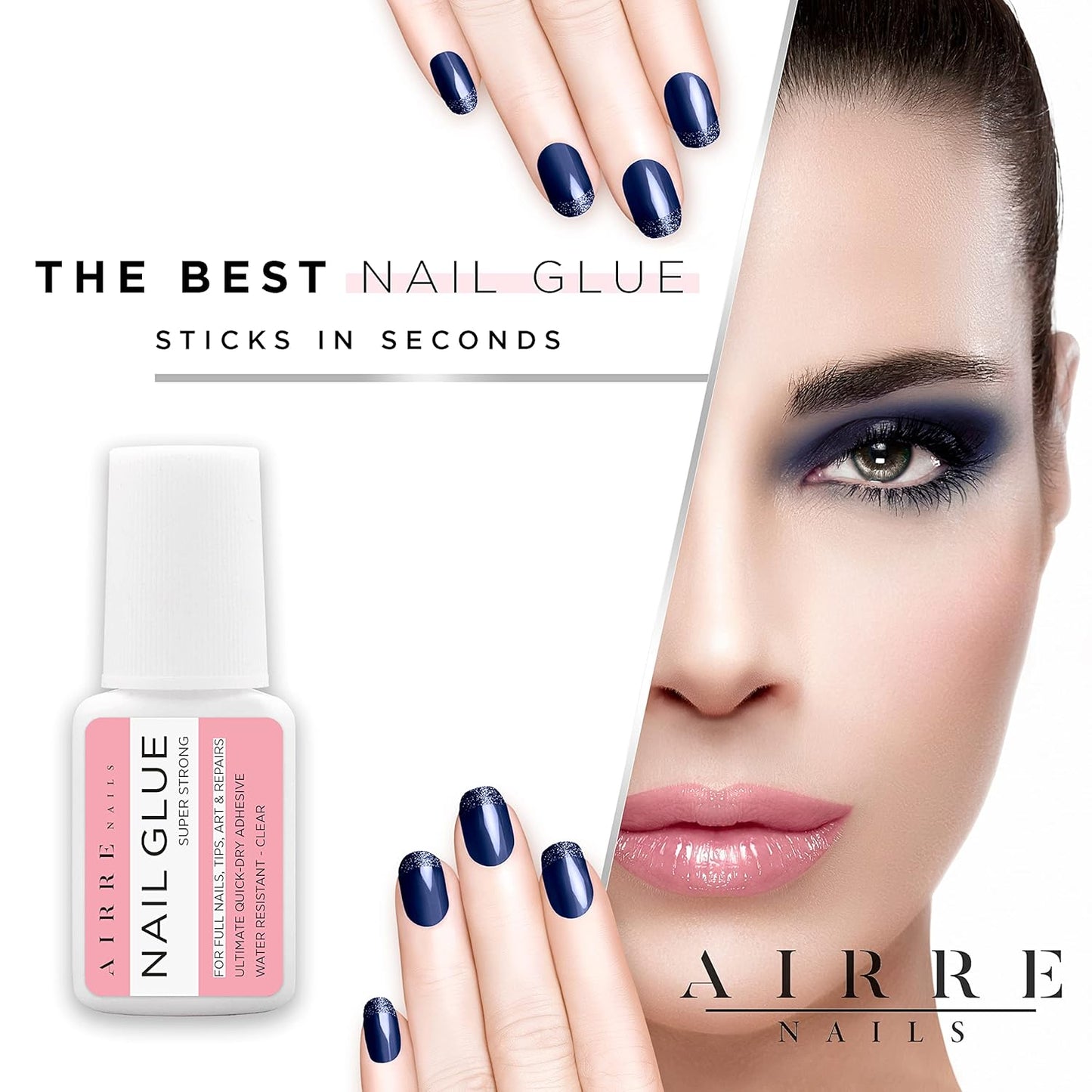 8Ml AIRRE Extra Strong Nail Glue for Nail Tips, Press-On Nails & Acrylic Nails Brush-On Nail Glue & File for Glue-On Fake Nails, Fix Broken Nail Repair. Acrylic Nail Glue Nail Bond Nail Glue Gel