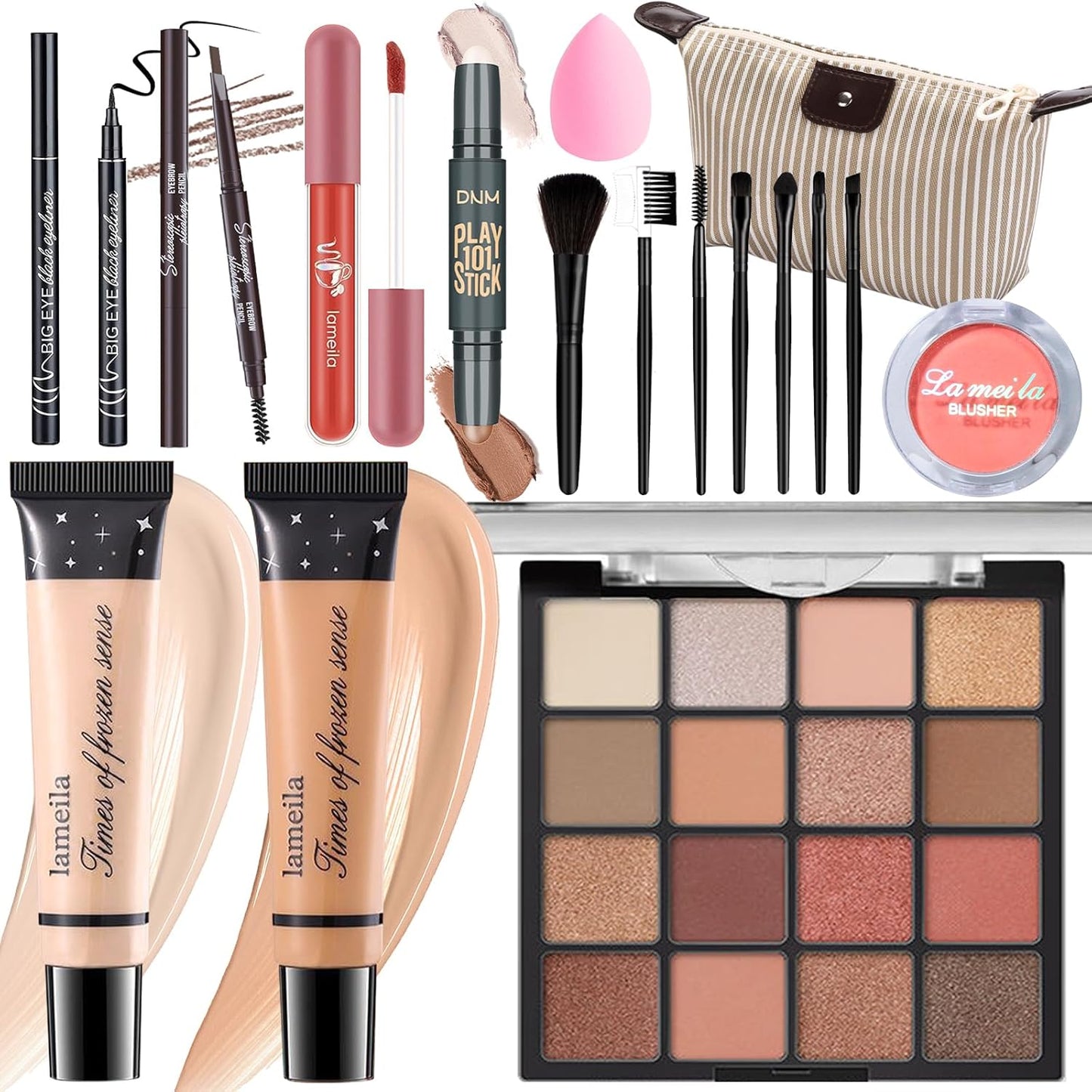 Makeup Set for Girls Teens Women, Full Face Makeup Kit, Travel Makeup Kit, Makeup Present Set, Eyeshadow Foundation, Blusher Counter Stick, Pencil Eyeliner Lip Gloss, Makeup Brushes Sponge Bag