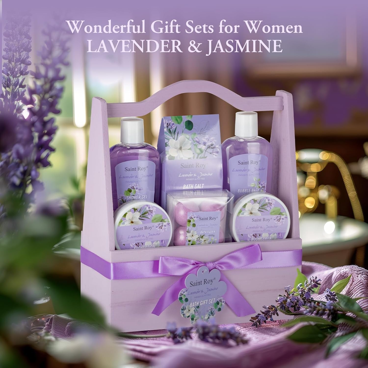 Valentines Day Gifts for Her Spa Gift Baskets for Women - 13Pcs Lavender Jasmine Luxury Spa Gift Set with Nourishing Birthday Gifts for Women, Mothers Day Gifts, Gift Set Bath Spa Basket