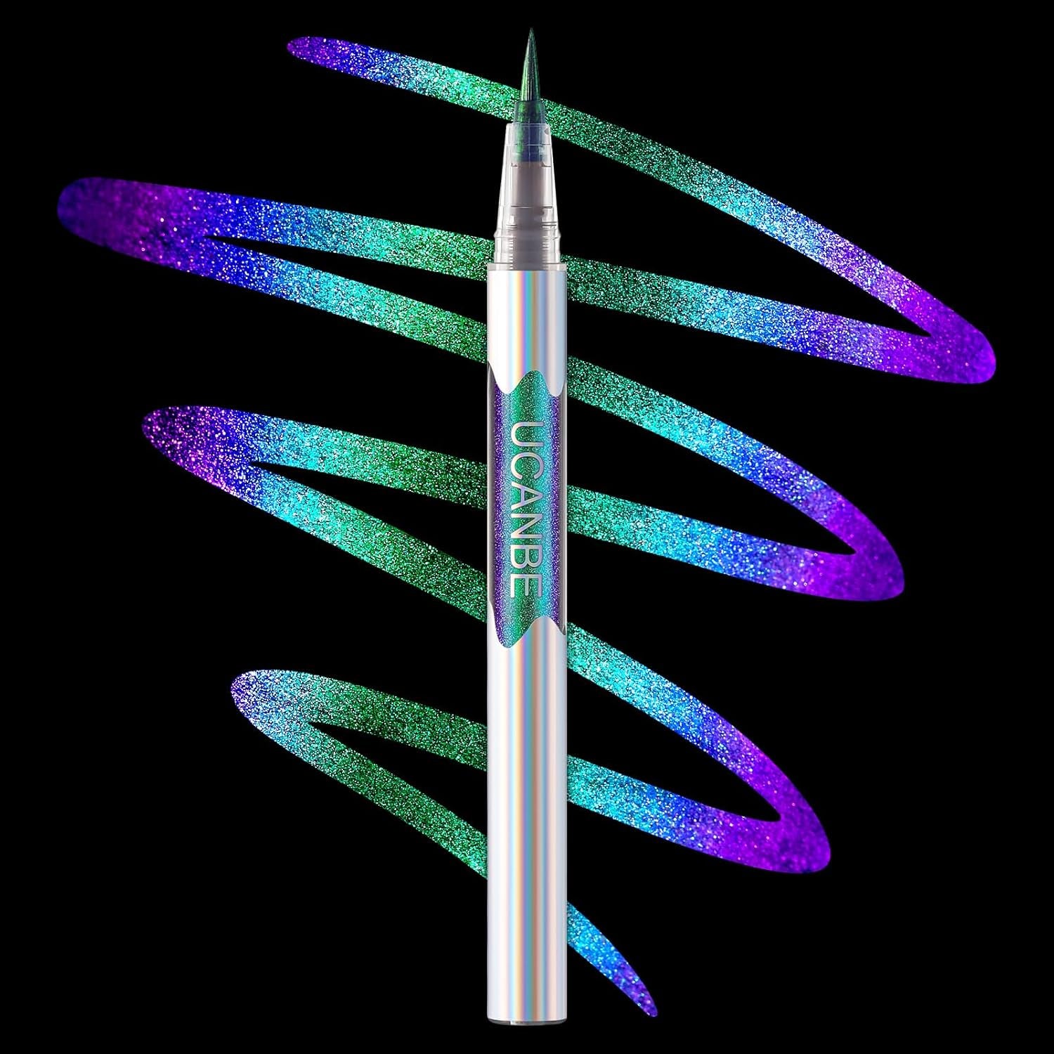 Chameleon Liquid Eyeliner - Green Cyan Blue, Multi-Chrome Metallic Shift Eyeliner, Waterproof Glitter Eyeliner with Soft Fine Tip for Multi-Dimensional Eye Looks