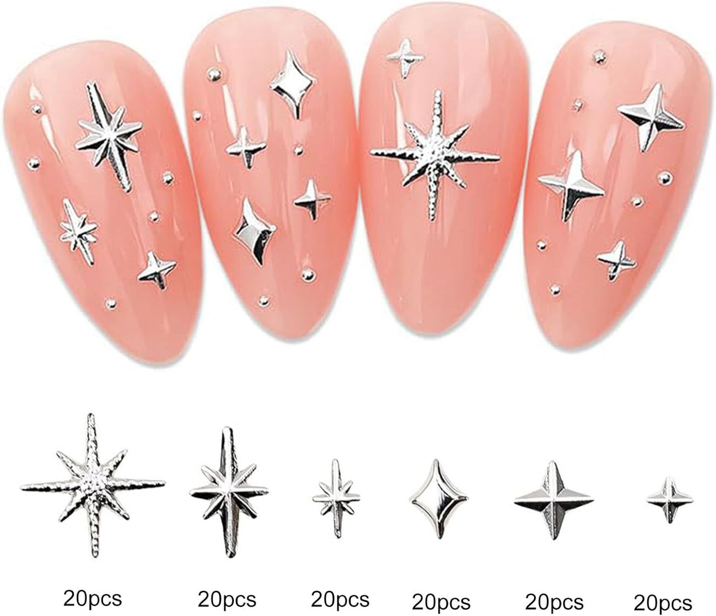 240Pcs Gold Silver Star Nail Charms 3D Star Charms for Nails Design Metal Stars Nail Art Charms Alloy Nail Studs Star Nail Charm Nail Jewels for Nail Art Supplies Starlight Nail Decor Nail Accessories