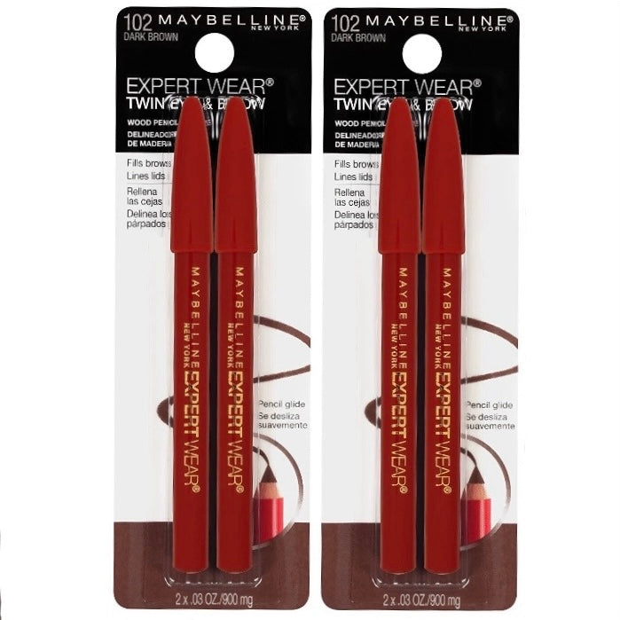 Maybelline New York Expert Wear Twin Brow & Eye Pencils, Dark Brown (Pack of 2)