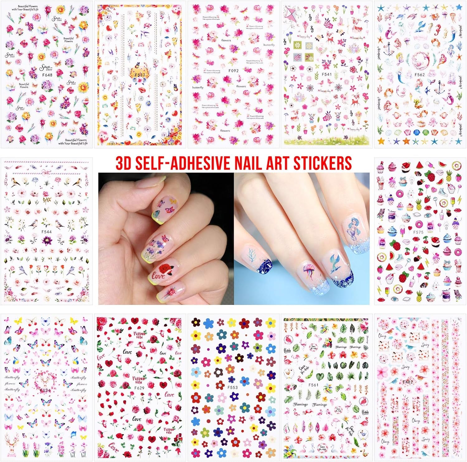 Nail Art Decoration Set with Nail Art Stickers,Nail Foil Flakes,Nail Sequins,Nail Rhinestones, Nail Tweezers,Nail Glitter,3D Self-Adhesive Nail Decals,Manicure DIY Nail Salon Crafting