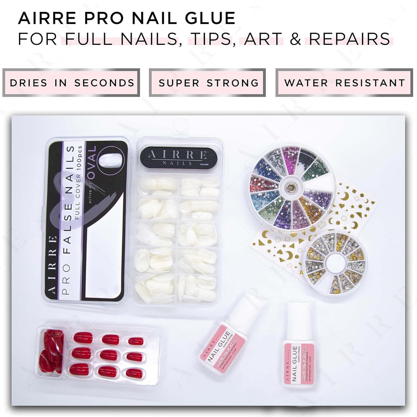 8Ml AIRRE Extra Strong Nail Glue for Nail Tips, Press-On Nails & Acrylic Nails Brush-On Nail Glue & File for Glue-On Fake Nails, Fix Broken Nail Repair. Acrylic Nail Glue Nail Bond Nail Glue Gel