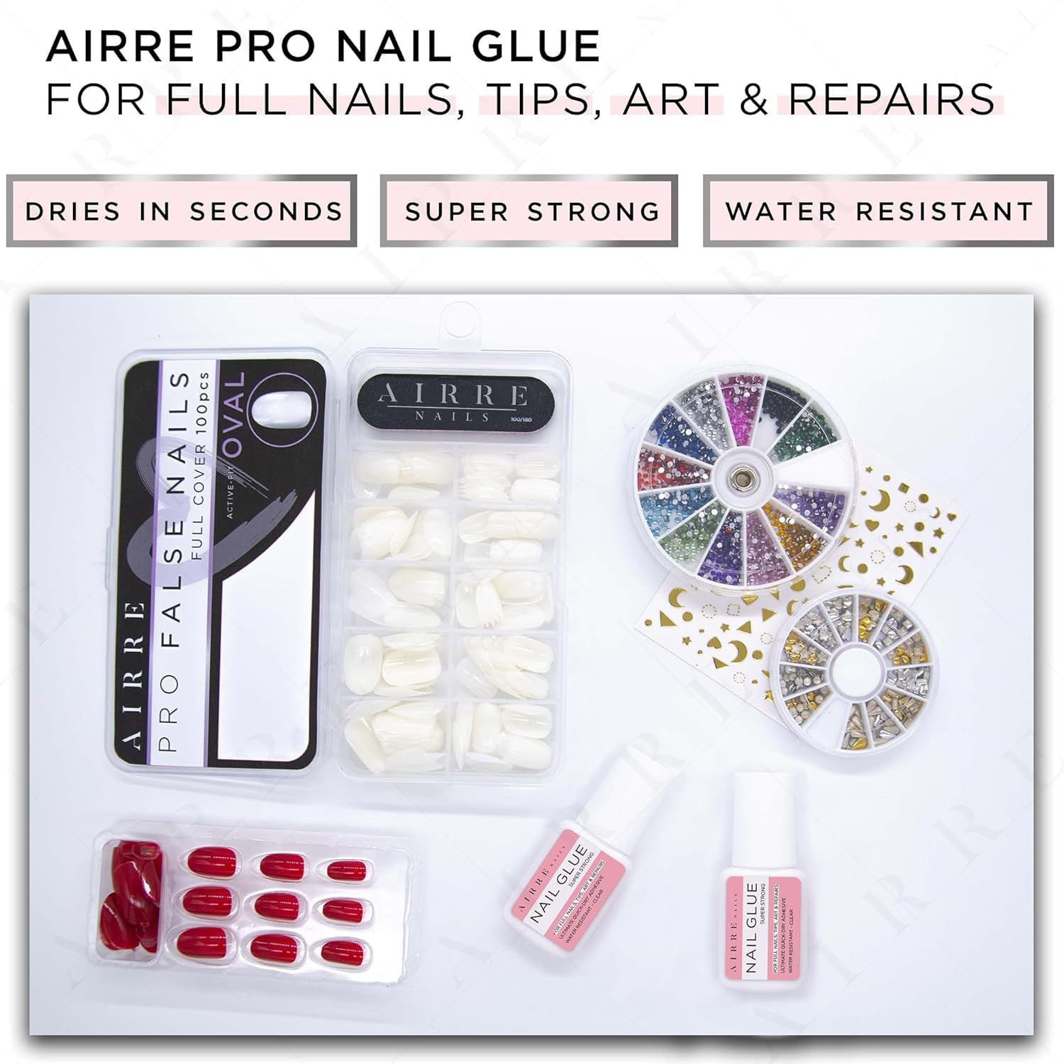 8Ml AIRRE Extra Strong Nail Glue for Nail Tips, Press-On Nails & Acrylic Nails Brush-On Nail Glue & File for Glue-On Fake Nails, Fix Broken Nail Repair. Acrylic Nail Glue Nail Bond Nail Glue Gel