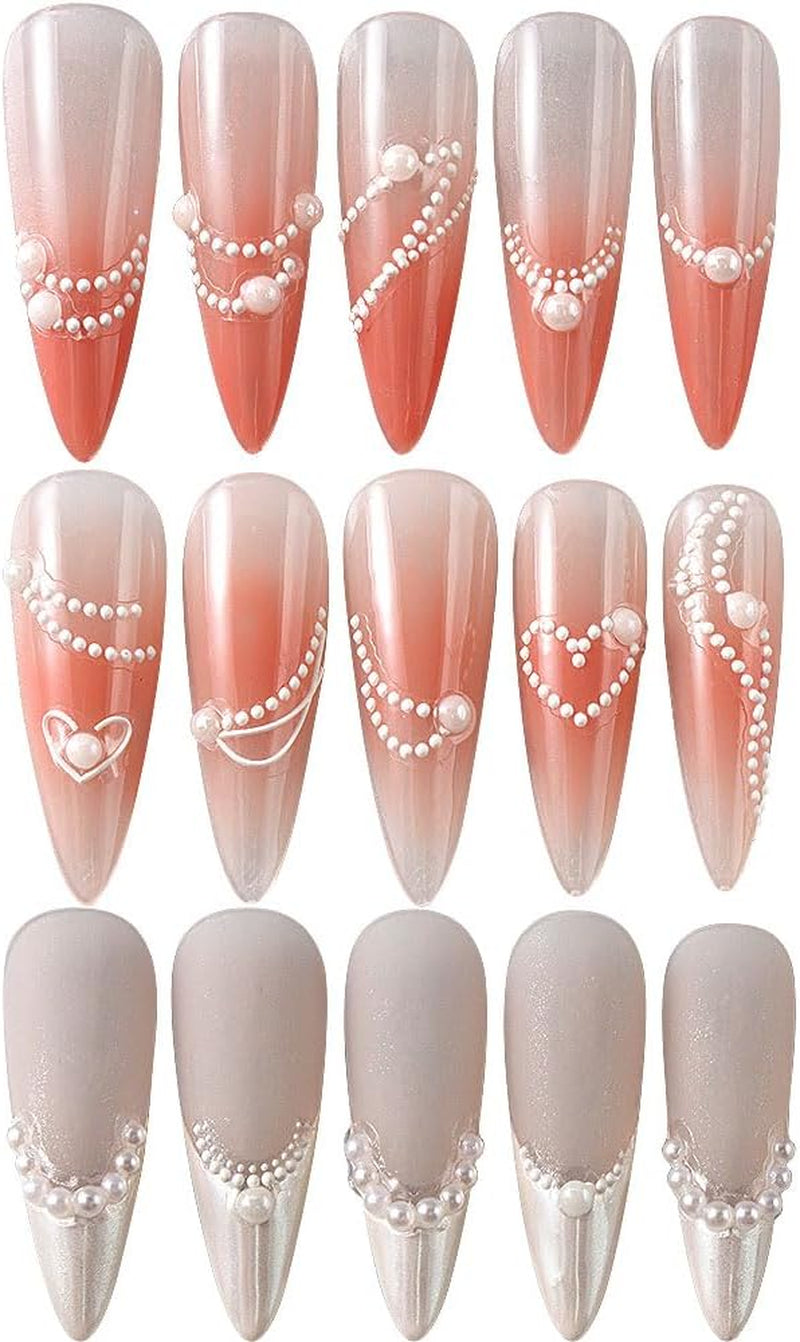 Relief White Pearls French Tip Nail Stickers for Nail Art Supplies,Pearl Chains Lace Wave Lines Nail Designs 5D Nail Art Stickers Vintage French Manicure Pearl Strips Nail Decals Nail Accessories