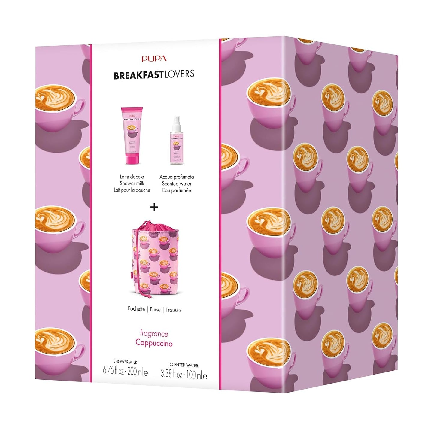 Milano Breakfast Lovers Set, Cappuccino, 3 Pc - Shower Milk and Scented Water - Body Wash - Body Mist - Hydrating Body Wash - Skin Care Gift Set