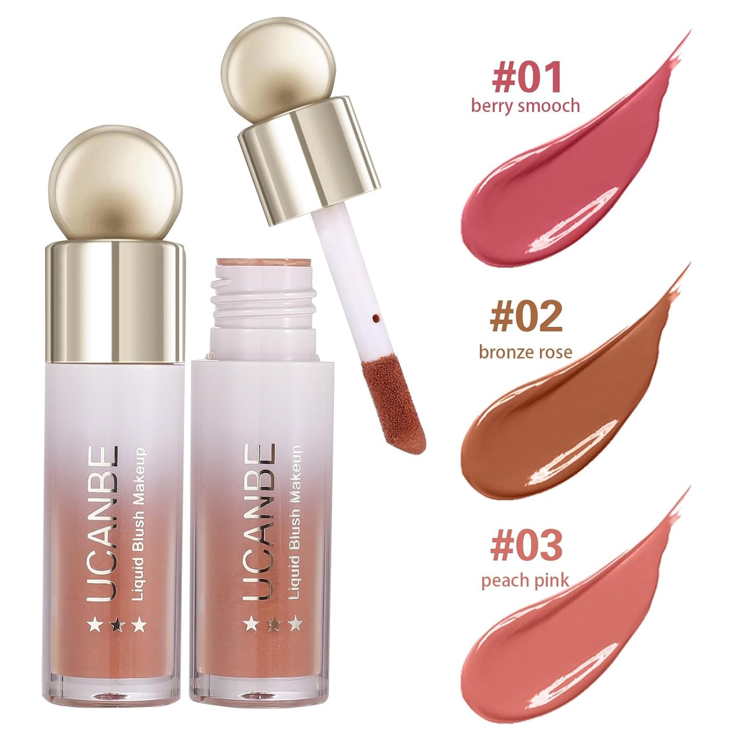 UCANBE 3 PCS Liquid Blush Makeup Set, Blendable Soft Cream Face Blush for Cheeks, Natural Matte Finish Looking Long-Wearing Smudge-Proof Moisturizing Makeup(01)