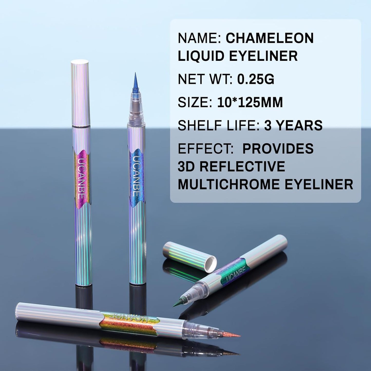 Chameleon Liquid Eyeliner - Green Cyan Blue, Multi-Chrome Metallic Shift Eyeliner, Waterproof Glitter Eyeliner with Soft Fine Tip for Multi-Dimensional Eye Looks