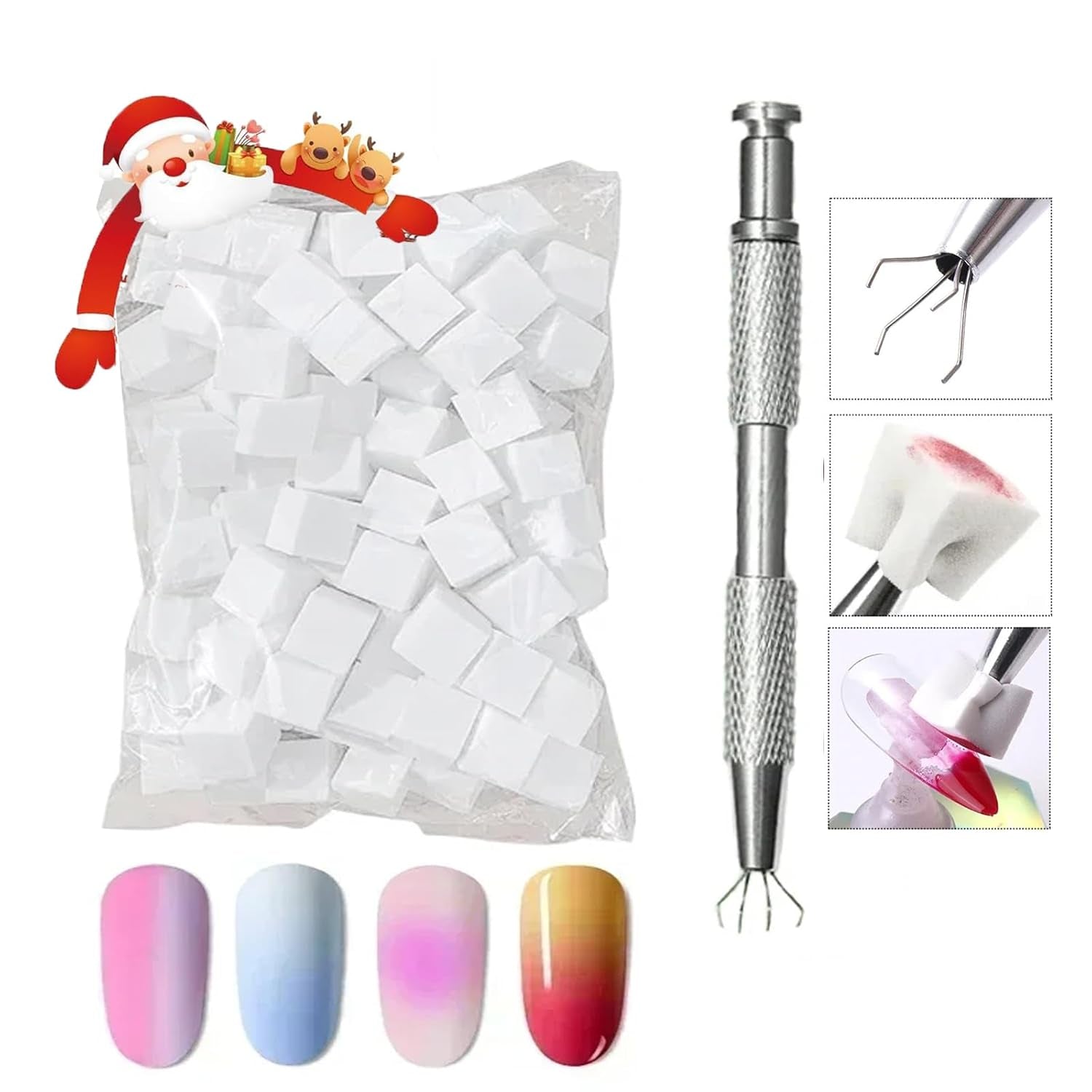 4 Claws Nail Sponge Metal Grabber with 100 Pcs Mini Replaceable Nail Sponges Blocks for Ombre Nail Art Sponges Nail Art Tools for Nail Supplies Nail Accessories