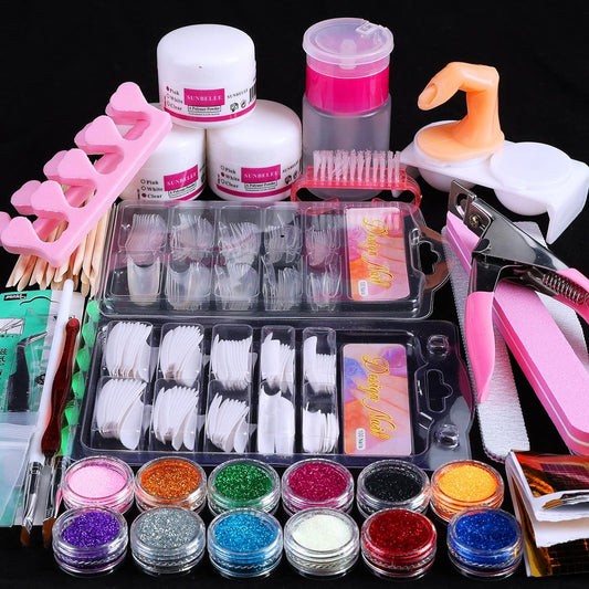 Nail Kit Set Professional Acrylic with Everything, 12 Glitter Acrylic Powder Kit Nail Art Tips Nail Art Decoration, DIY Nail Art Tool Nail Supplies Acrylic Nail Kit for Beginners (Professional)