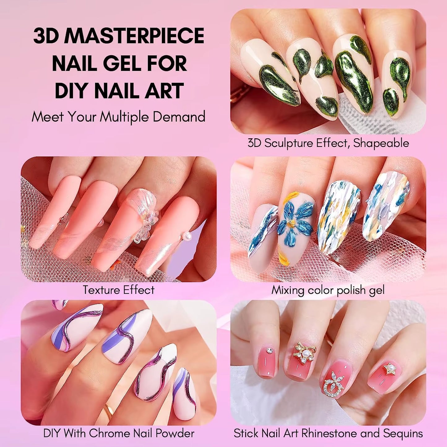 3D Texture Nail Gel Sculpting Gel Nail Art Glue for Nail Art Mirror Chrome Nail Powder Gel Nail Polish Craving