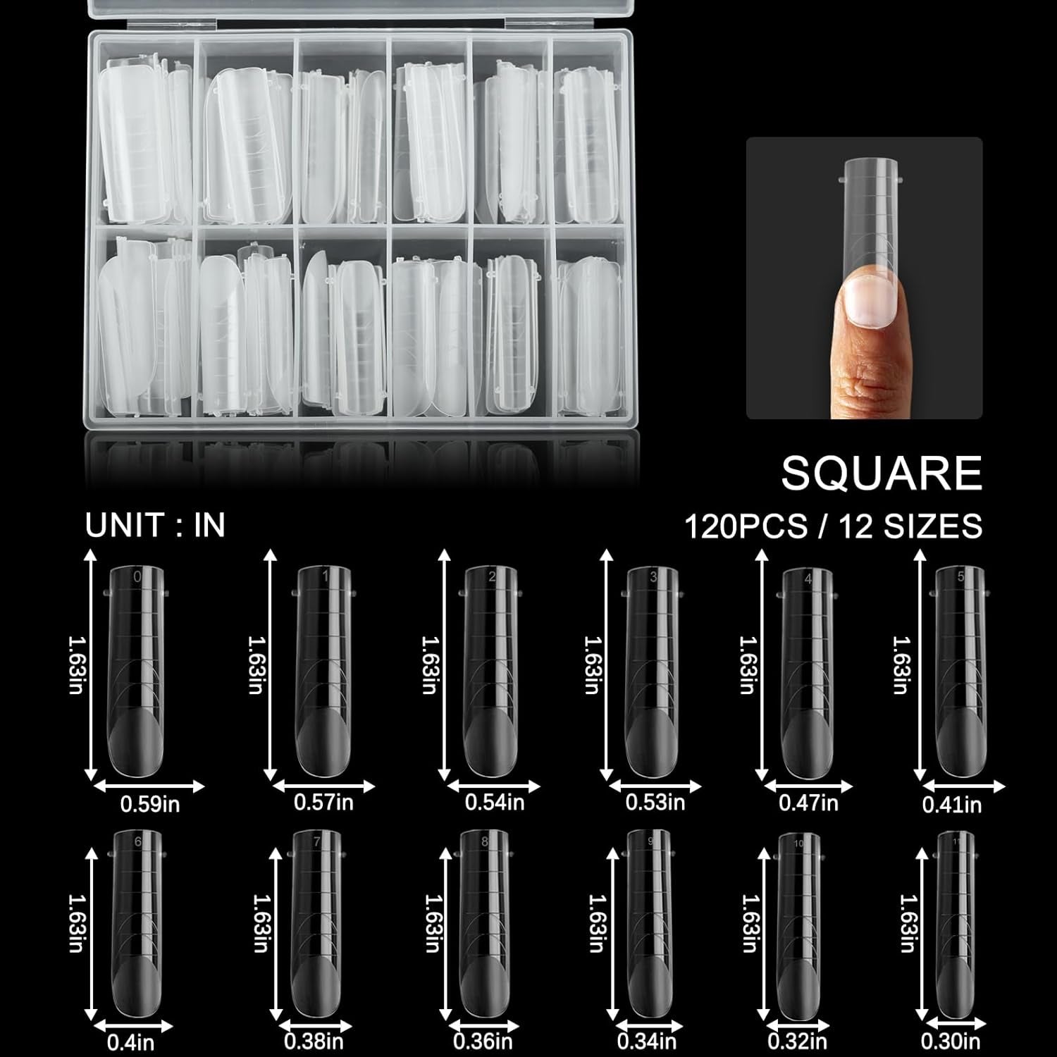 120Pcs Matte Dual Nail Forms,Square C-Curved Extension Poly Nail Gel Nail Forms Full Cover Nail Molds 12 Sizes for Solid Nail Gel Glue Nail Art Design Salon&Diy